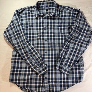 Patagonia Blue and Gray Plaid Lite Flannel Shirt